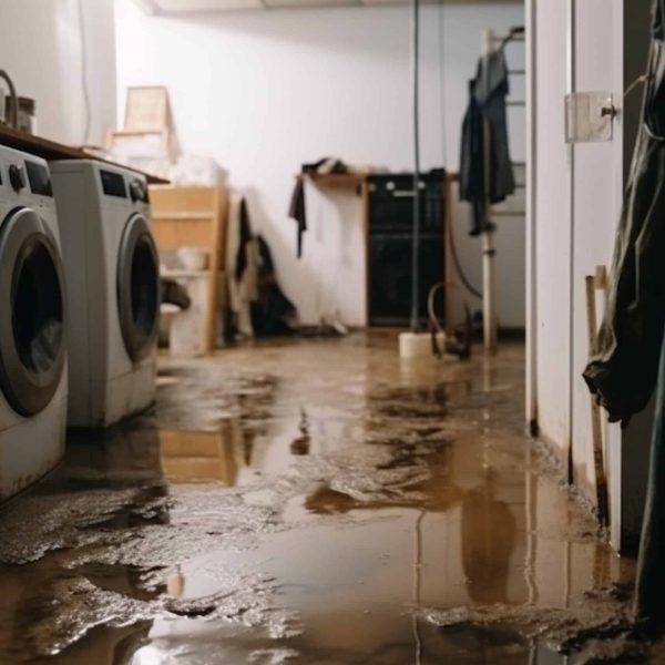 water damage in the basement due to flooding. Generative AI